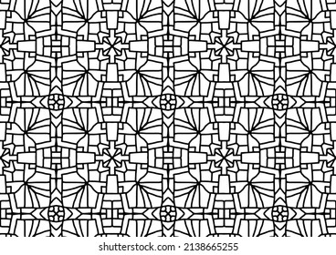 tiles with ornaments and linear figures in folk style drawn on a white background for coloring, vector, tiles, coloring, book