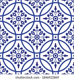 tiles pattern, seamless floral background, blue and white decorative wallpaper decor, Portugal ornament, Moroccan mosaic, pottery folk print, Spanish tableware, vintage tiled design, porcelain ceramic