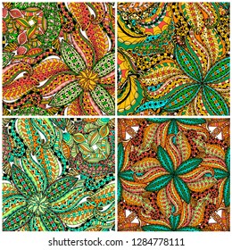 Tiles of Seamless Floral Pattern. Vector illustration. Hand Drawn Texture