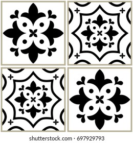 Tiles seamless monochrome collection, Portuguese or Spanish vector tile design