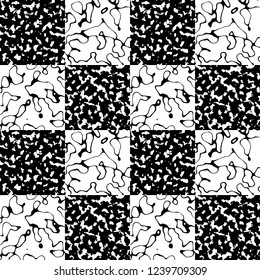 Tiles seamless pattern classic background minimal black white design. Graphical style elegant grunge noise texture all over print.