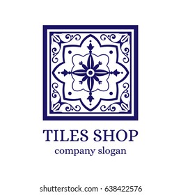 Tiles shop logo template design vector. Branding identity emblem with mosaic ornament for Portugal azulejos store.