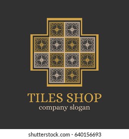 Tiles shop logo template design vector. Branding identity emblem with talavera ornament for Mexican ceramic store.