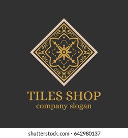 Tiles shop logo template design vector. Branding identity emblem with luxury ornament for Italian majolica ceramic store. 