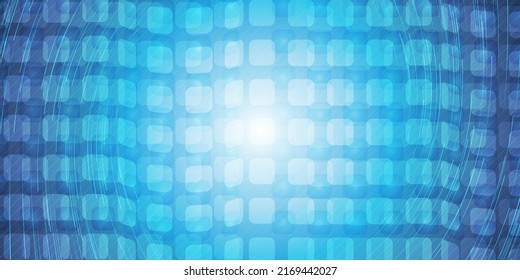 Baldosas de cuadrados brillantes translúcidos coloridas en tonos azules - Patrón de mosaico geométrico, rejilla 3D ondulada y gruesa sobre fondo degradado abstracto borroso - Plantilla de diseño de vectores