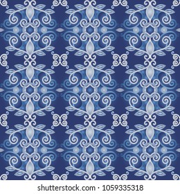 Tiles white and blue, Mosaic seamless pattern for design, Indigo Blue, Vintage background Vector