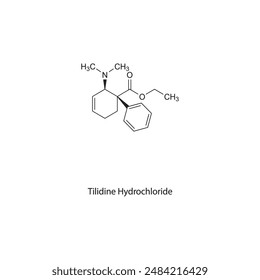 Tilidina estructura esquelética plana Analgésico opioide utilizado en el tratamiento del dolor. Ilustración vectorial diagrama científico.