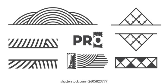 Tiling icons set isolated on white background. Vintage laying tiles template. Design elements. Vector illustration