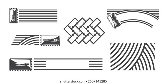 Tiling icons set isolated on white background. Vintage laying tiles template. Design elements. Vector illustration