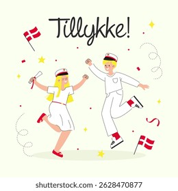 Tillykke! greeting card vector illustration. Danish Translation: " Congratulations!"