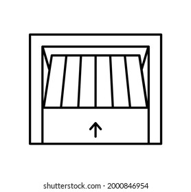 Tilt up canopy garage door. Black and white vector illustration. Line icon of warehouse gate. Symbol for exterior design element. Isolated object