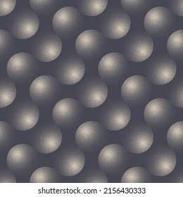 Tilt Grainy Spheres Seamless Pattern Vector Monotone Gray Abstract Background. Half Tone Different Volumetric Ovals Geometric Grid Repetitive Wallpaper. Retro Stipple 3D Balls Endless Art Illustration