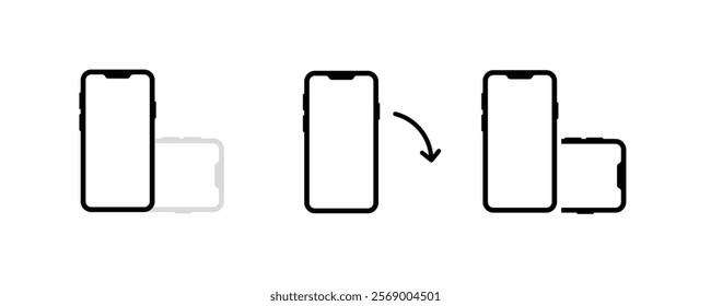 Tilt Phone icons. Linear and silhouette style. Vector icons.