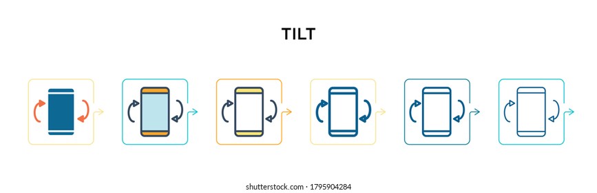 Tilt vector icon in 6 different modern styles. Black, two colored tilt icons designed in filled, outline, line and stroke style. Vector illustration can be used for web, mobile, ui