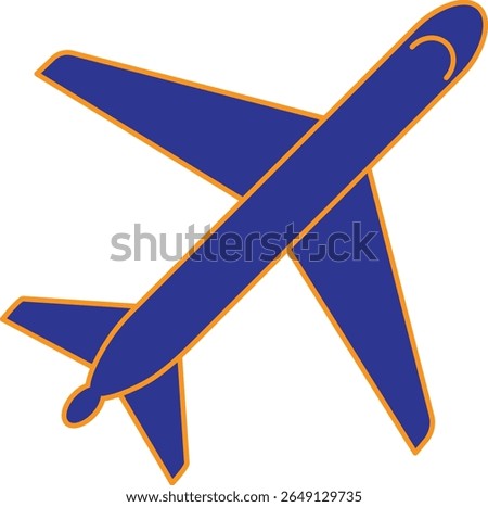 Tilted airplane vector icon for fast flight, jet travel, or aviation service logo with transparent background