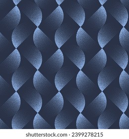 Tilted Blue Semi Circles Seamless Pattern Trend Vector Dotted Abstract Background. Angled Structure Adds Touch Of Vibrant Elegance Perfect For Modern Trendy Designs. Stylish Halftone Art Illustration