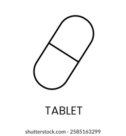 A tilted capsule icon in vector, symbolizing pharmaceutical or over the counter medication, with an editable stroke.