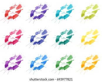 Tilted circle shapes set. Abstract vector elements. Trendy colors.