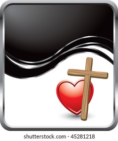 cruz inclinada y fondo de onda negra en el corazón