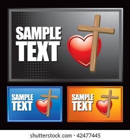 tilted cross and heart multicolored banners