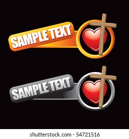 tilted cross and heart orange and gray tilted banners