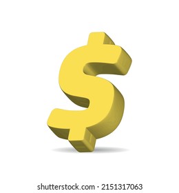 Tilted gold 3d dollar symbol. American volumetric sign financial currency. Global business economy and banking investment. Rich economic stocks and market control. Vector isolated icon.