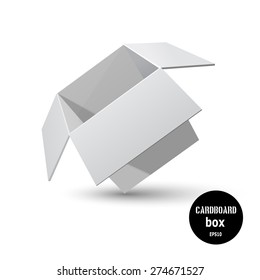 Tilted gray cardboard box with a shadow on a white background. Vector illustration