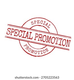 Tilted grunge red circular special promotion rubber stamp on white background