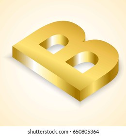 Tilted Letters B color gold 3D style.