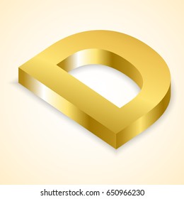 Tilted Letters D color gold 3D style.