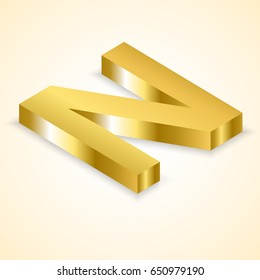 Tilted Letters N color gold 3D style.