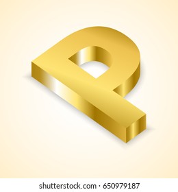 Tilted Letters P color gold 3D style.