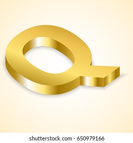 Tilted Letters Q color gold 3D style.