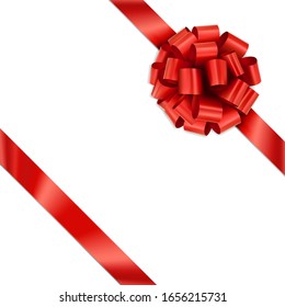 Tilted Red Gift Ribbon Bow Vector. Illustration of Tilted Greeting Red Present Wrapping Ribbon and Bow on White Background.