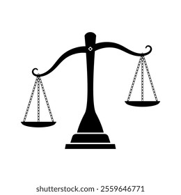 Tilted Scale Silhouette. Black Icon Vector. Flat Illustration. Justice Symbol. Law Sign.