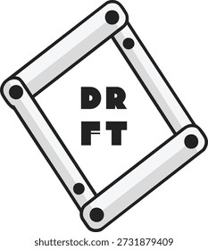 Tilted square frame made of jointed bars with drift text centered in a minimalist mechanical style