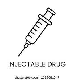 A tilted syringe icon in vector, symbolizing precision in medical injections, with an editable stroke.