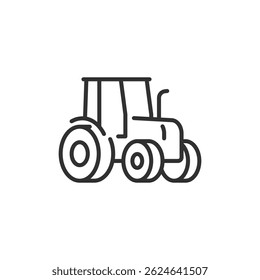 Tilted tractor view, linear icon. Driving perspective, agricultural operation, or motion. Line with editable stroke.