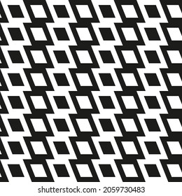 Tilted white and black squares. Inside is a square of the opposite color. Seamless repeating ornament.