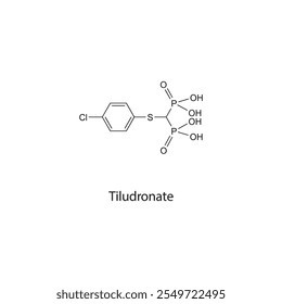 Tiludronat flaches Skelett molekulare Struktur Bisphosphonat Medikament in Osteoporose Behandlung verwendet. Wissenschaftliches Vektorgrafik.