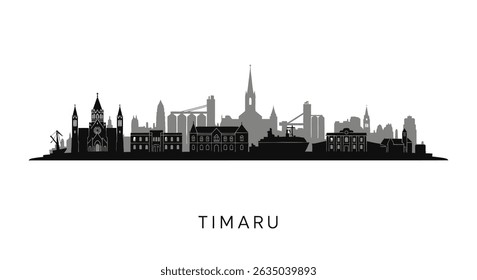 Timaru with New Zealand Skyline Silhouette Vector.