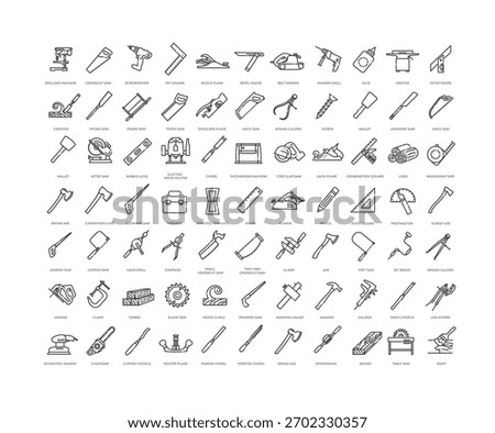 Timber and carpentry tools. Wood crafting collection