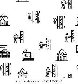 Timber Frame House Vector Seamless Pattern Thin Line Illustration