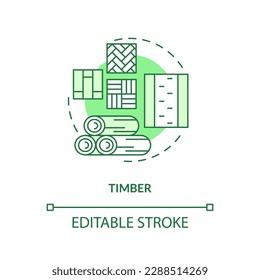 Timber green concept icon. Bio based building material. Climate neutral. Lumber abstract idea thin line illustration. Isolated outline drawing. Editable stroke. Arial, Myriad Pro-Bold fonts used