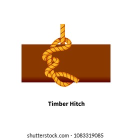 Timber Hitch sea knot. Bright colorful how-to guide isolated on white