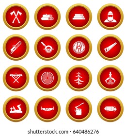 Timber industry icon red circle set isolated on white background