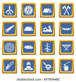 Timber industry icons set in blue color isolated vector illustration for web and any design