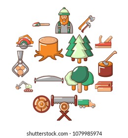Timber industry icons set. Cartoon illustration of 16 timber industry vector icons for web