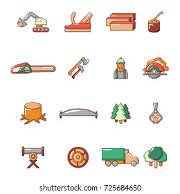 Timber industry icons set. Cartoon illustration of 16 timber industry vector icons for web