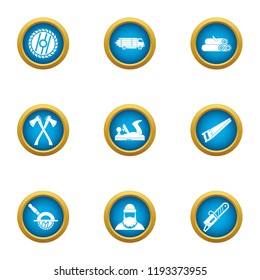 Timber industry icons set. Flat set of 9 timber industry vector icons for web isolated on white background